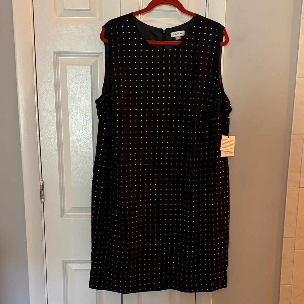 NWT Elegant Black Calvin Klein Sleeveless Studded Dress, size 20W